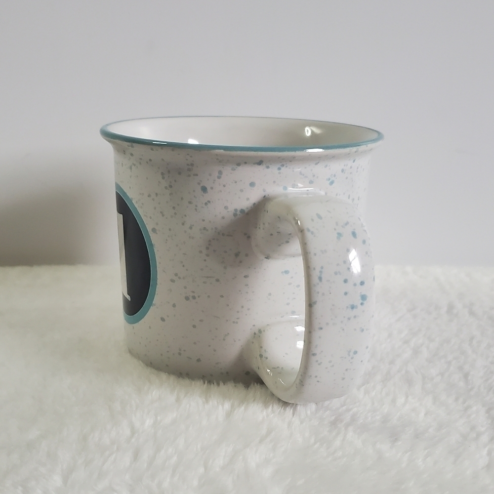 Clay Art Monogrammed I White Light Blue Teal Coffee Cup Mug 13 Oz - Picture 3 of 9